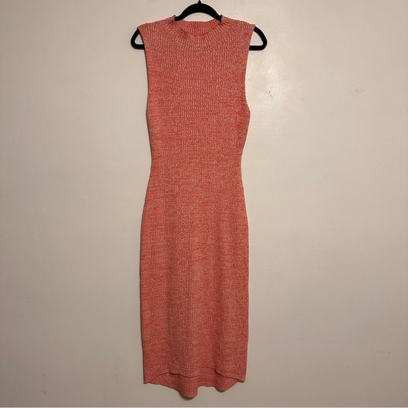 Anthro Daily Practice Ribbed Mock Neck Midi Dress Size Medium Coral Orange - Picture 3 of 6